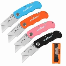 4-Pack Folding Utility Knife Box Cutter Extra 10pcs SK5 Quick Change Blades
