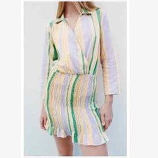 Zara The Valery Dress Stripe Smocked Womens SM Multicolor lightweight