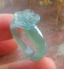 Video Certified Green Natural A JADE Jadeite Flower RING USA. 8.75    201742 AS