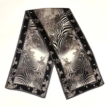 Adrienne Landau Studio Silk Scarf Zebra Print Floral Lace Neutrals 51" x 11"