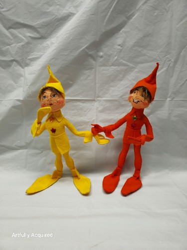 ELF PIXIE DOLLS PAIR orange and yellow autumn colors Poseable Pixie Doll - Picture 22 of 24