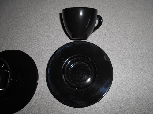 Espresso cup and saucer set pair Krups 050 black stoneware 2 1/2 oz pre owned - Picture 3 of 5