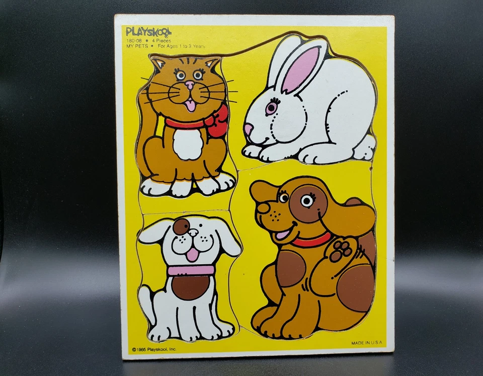 Vtg 1985 Playskool "My Pets" 4 pcs Wooden Tray Puzzle #180-08 Pre-Owned - Image 4 of 4