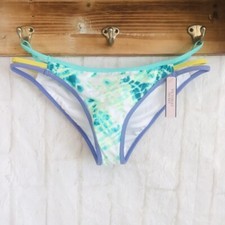 NWT Victoria  s Secret Swim Small S White Tie Dye Strappy Cheeky Bikini Bottom S