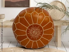 Genuine Brown Handmade Unstuffed Round New Moroccan Leather Boho Pouffe