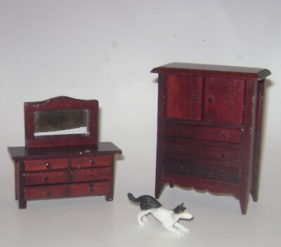 Vintage Dollhouse Dark Wood Dresser and Chest/Armour | eBay