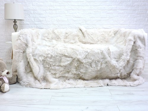 LUSSO TOSCANA PELLICCIA LANCIO PATCHWORK PELLICCIA OFF WHITE PELLE DI PECORA GRANDE DIVANO LANCIO 655 - Foto 6 di 10