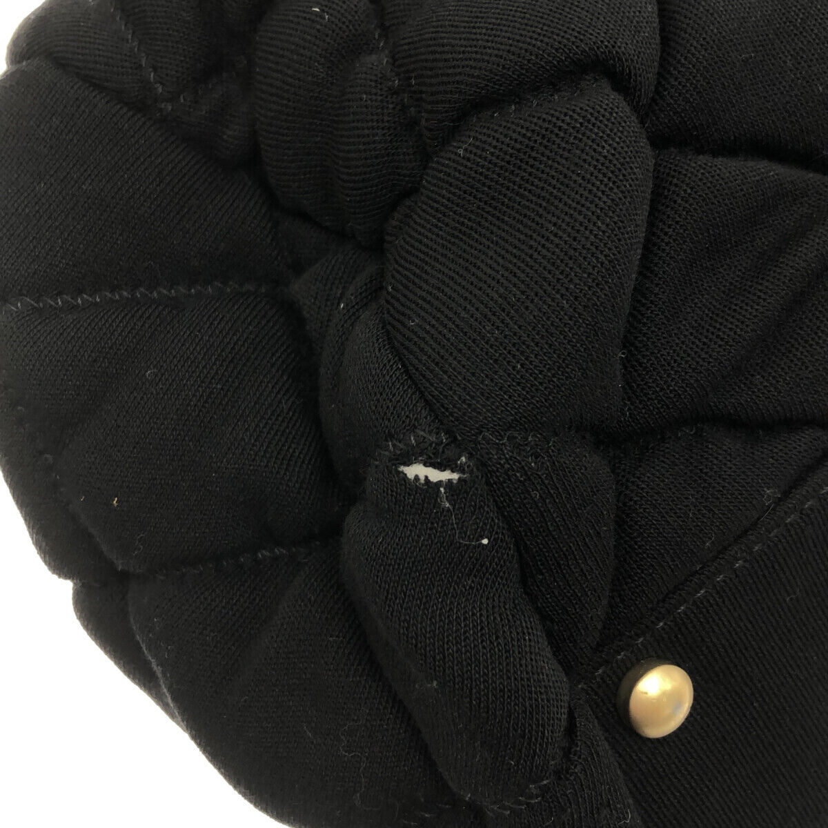 Auth CHANEL Bubble Quilt - Black Cotton Shoulder Bag Gold hardware