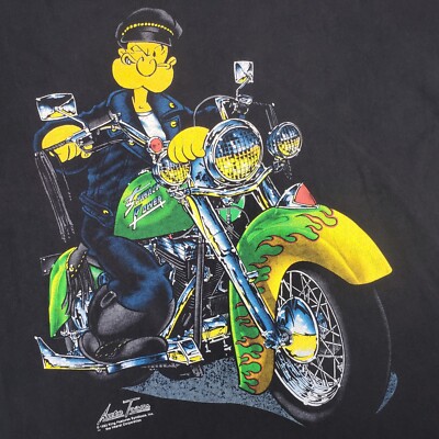Vintage 1993 Auto Toons Popeye Motorcycle Biker Shirt Single