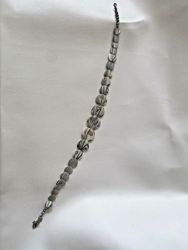 Wendbare Vintage Knochen oder Stein Perlen Halskette - flache Scheibe Perlen - 18" Karabiner - Bild 3 von 9