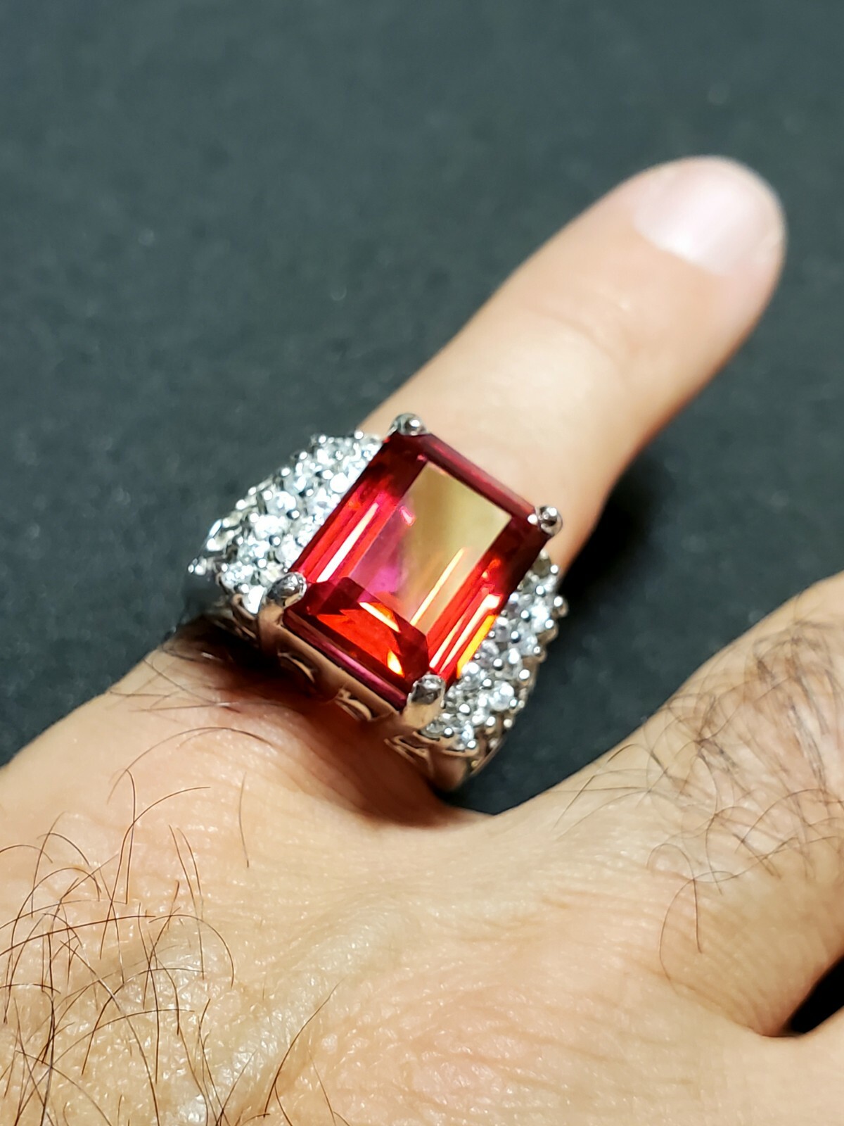 STERLING SILVER Large Emerald Cut Created Ruby, W… - image 6