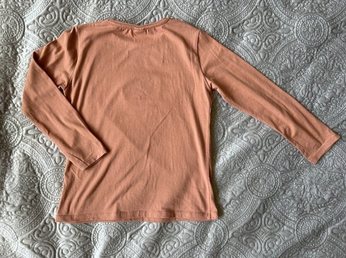 Zara Girls Kids Orange Long Sleeve Beaded 3D Apple Basic Soft Tshirt Sz 10 top - Picture 3 of 3