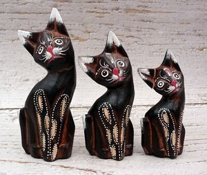 3 Statuettes Chats Mignons En Bois Bibelot Chat Ebay