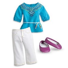 American Girl Saige TUNIC OUTFIT retired top pants shoes F4691