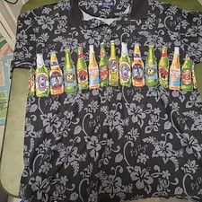 Big Dogs Men's XXL 2XL Black Polo Floral Print Beer Bottle Graphic