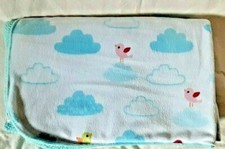 Circo White Clouds Soft Fleece Baby Blanket Pink Green Birds Blue Sherpa Back