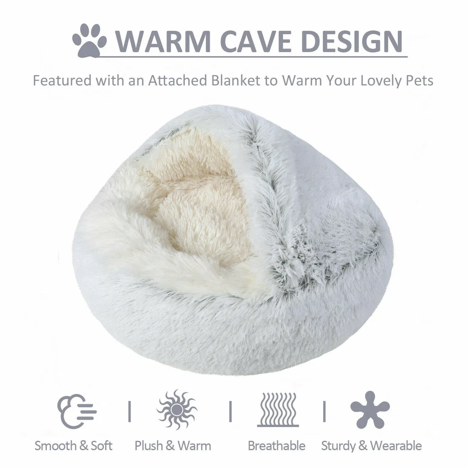Cómoda cama suave de felpa para gatos cueva con capucha cama para mascotas para perros gatos autocalentamiento Foto 2 de 4