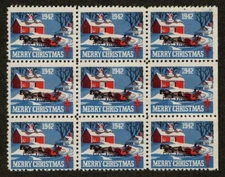 1942 WX109 Winter Sleigh Ride Block of 9 US Christmas Seals/Stamps Mint NG MNG