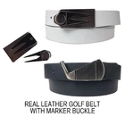 Mens Black White Real Leather Golf Belt With Marker Buckle Made In England 30mm