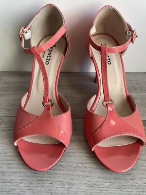 Repetto Diana T Strap Patent Leather Pink Heels Open Toe Size 38
