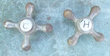 Vintage Hot Cold 4-Point Cross Star Faucet Handle Nickel Plated Brass Knob Set