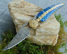 Damast Messer Damaszener, Taschenmesser, Klappmesser  Blau Neu!