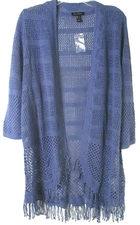H by Halston Draped Textured Cardigan Sweater Open Sz L Blue A343774 Women CB88P