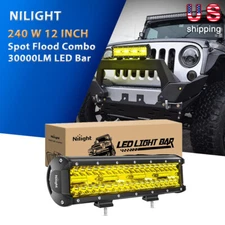 Nilight 240W 12" LED Work Light Bar Spot & Flood Combo Fog Driving Lamp for Jeep