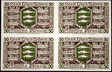 LÖTZEN / GIŻYCKO 1920 XX-RARE 4pcs SPECIMEN UNCUT SHEET German Notgeld Poland