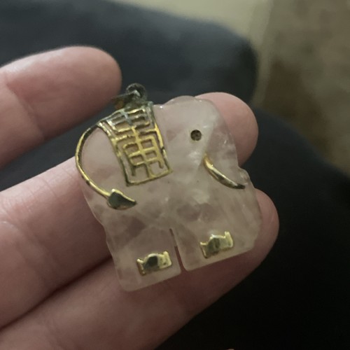 Vtg Elephant Pendant Rose Quartz? Gold Tone Elephant Necklace Pendant Read - Picture 10 of 11