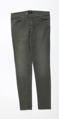 H&M Damen Skinny Jeans grün Baumwolle Größe L L30 mit normalem Knopf