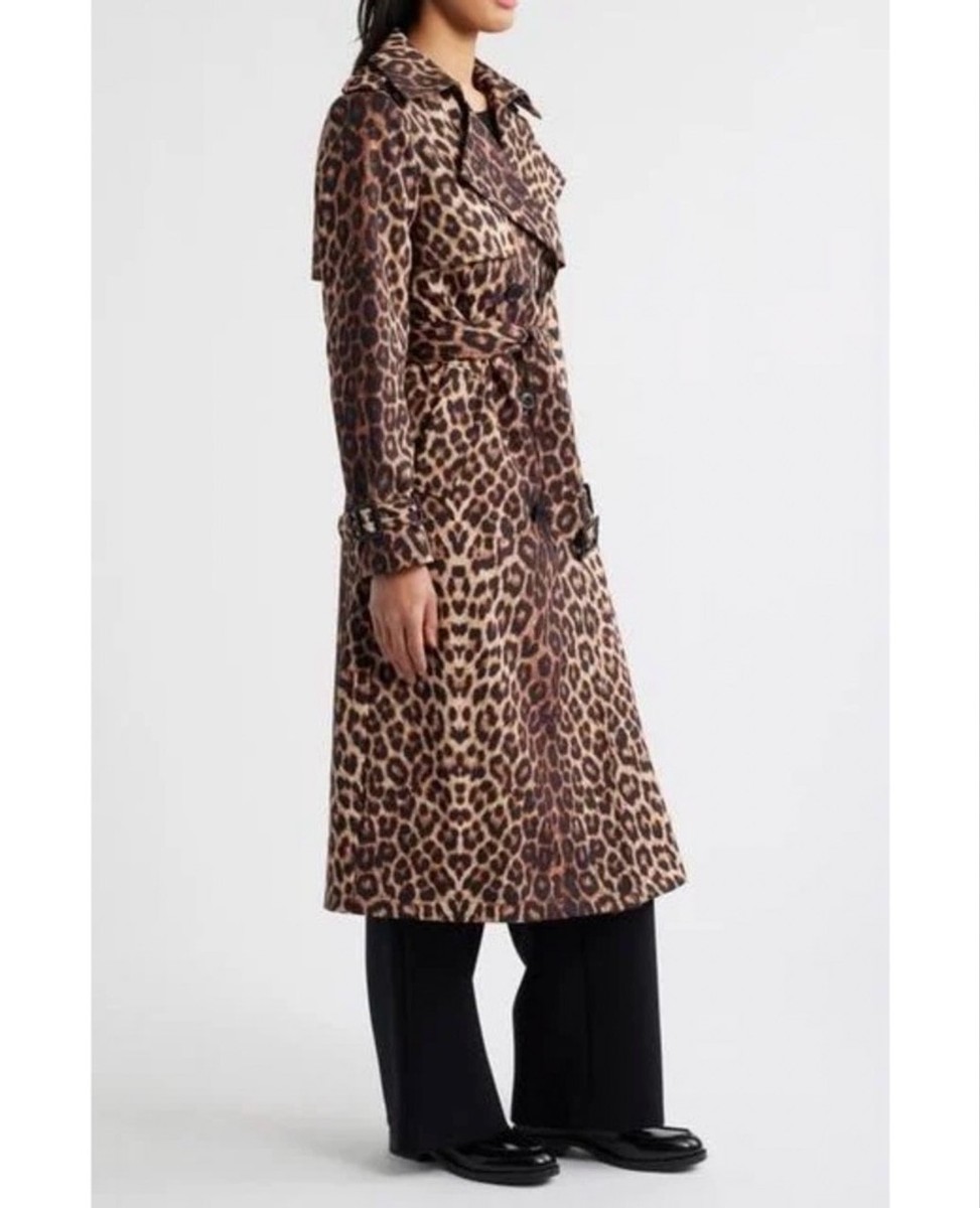 BCBGMAXAZRIA Leopard Trench Coat XS Brown Black New NWT $298 Water