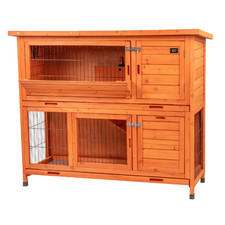 DELUXE 4FT LARGE TWO TIER RABBIT HUTCH AND RUN FERRET WOODEN PET CAGE GUINEA PIG