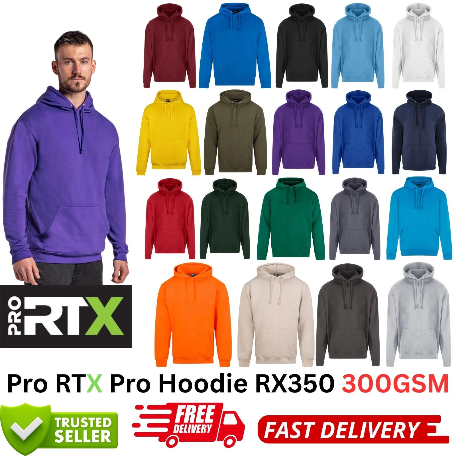 Men's RTX Pro Hoodie RX350 | Unisex Casual Pullover Hooded Sweatshirt 300gsm
Opens in a new window o