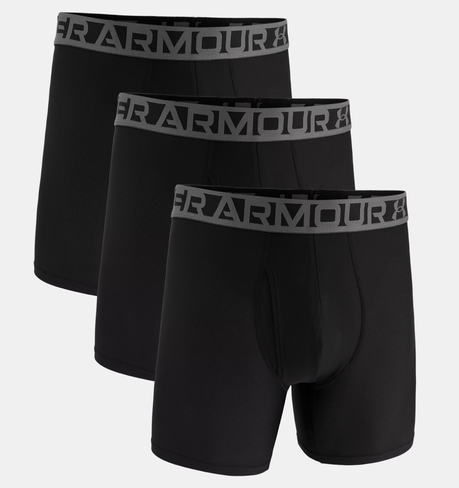 Under Armour 3 Pack 6" Essential Tech Mesh Boxerjock Three Boxer Briefs Black