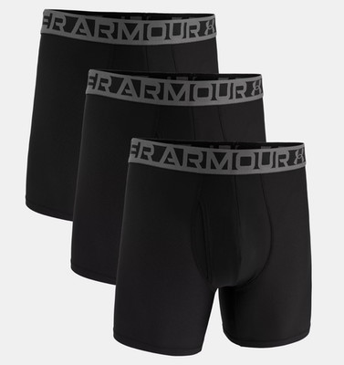 Under Armour 3 Pack 6'' Essential Tech Mesh Boxerjock Three Boxer Briefs Black