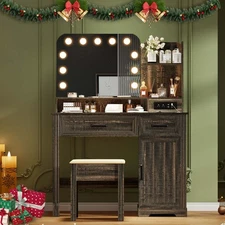Vanity Desk with Mirror and Lights, LED Makeup Vanity with Charging Station