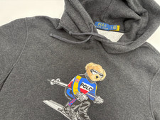 Polo Ralph Lauren Men's Ski Bear Charcoal Gray Pullover Hooded Sweatshirt, Large