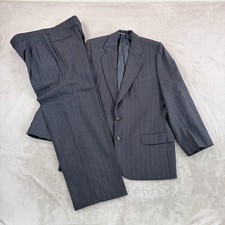Vintage Valentino Uomo 2 Piece Grey Pinstripes Wool Suit 40R Pants 32x26.5 Italy