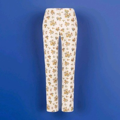 TORY BURCH Jacquard Tapered Trousers Sz.2 Ivory Floral Design NWOT Flat Front