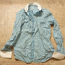 Bugatchi Uomo Blue White Check Cotton Woven Long Sleeve Collared Shirt 15 34/35