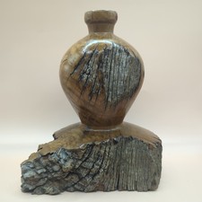 MCM Vtg Burl Wood Bud Vase Candle Holder Sculpture Lathe Live Edge Handmade OOAK