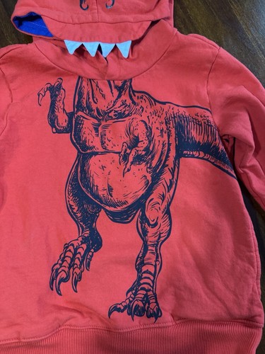 Boys Size 5 Red Dinosaur Hoodie With Pockets - Picture 2 of 8