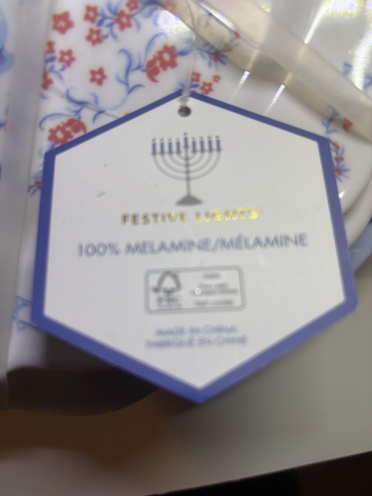 Festive Lights Menora Blue Floral Melamine Dinner And Salad plates - Set Of 8