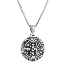 Collar colgante religiosa medalla de San Benito de acero inoxidable