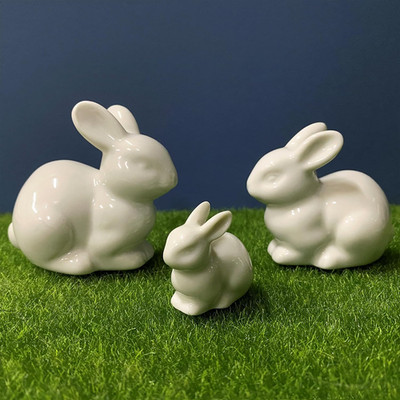 Set of Mini Ceramic Rabbit Figurines, Porcelain Easter Bunny Decorations for Hom