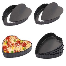 Xstronq Mini Tart Pan, 6 PCS 4-inch Heart-Shaped Quiche Pans, 4inch, Black