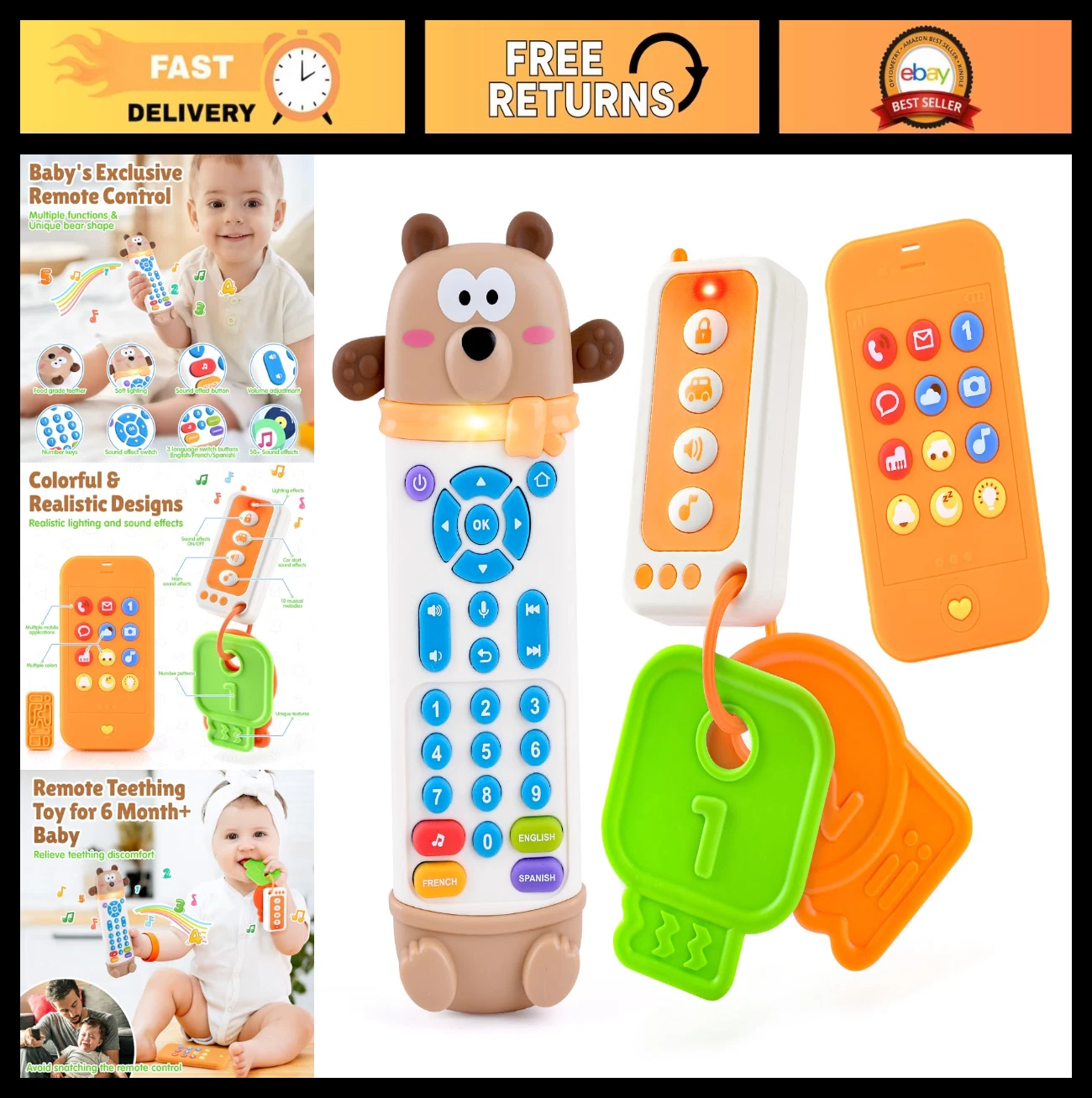 Interactive Baby Remote Control Toy with Phone Teether & Teething Keys, Musical