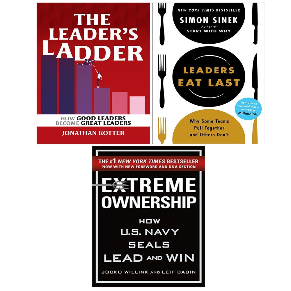 Leader’s Ladder Jonathan Kotter, Leaders Eat Last,Extreme Ownership 3 Books Set