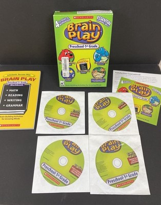 Scholastic Brain Play Preschool-1st Grade PC 4 CD-Rom Math/Reading/Logic/Typing